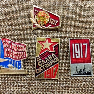 Vintage USSR Badges Commemorating the Great October Revolution of 1917 - A Quadrilogy of Historical Significance
