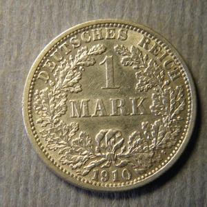 Vintage German Silver Coin – 1 Mark 1910 F – German Empire