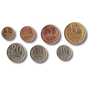 Vintage UdSSR Münzsatz - 1, 2, 3, 5, 10, 15, 20 Kopeken (1984)