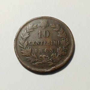 Italy – 10 Centesimi Coin – 1863 – Victor Emmanuel II – Bronze