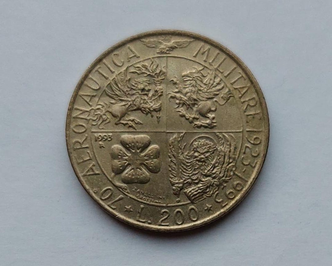 ヴィンテージ イタリア 200リラ硬貨 — 1993年 | イタリア軍航空70周年