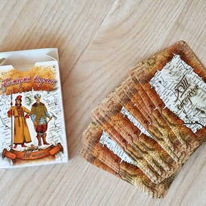 Baraja de cartas de recuerdo de Ucrania del siglo XVII, con figuras destacadas y vestimenta tradicional
