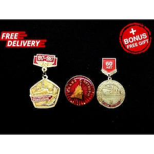 Vintage USSR Badges: Commemorating the October Revolution. Symbol of the Revolution cruiser &quot;Aurora&quot;