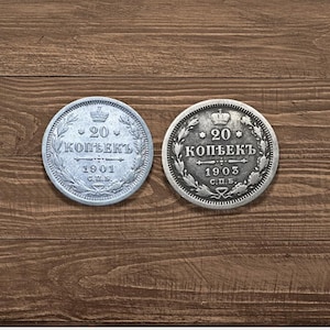 Zwei Silbermünzen aus dem Zarenreich – 20 Kopeken (1901 und 1903)