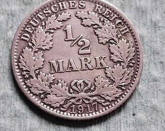 1874～1876年 ドイツ フンフ カイザーマルク銀貨。プロイセン王国皇帝