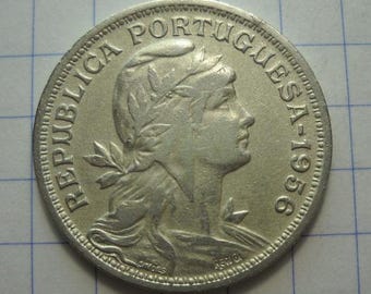 Moneda portuguesa de 50 céntimos de 1956 – Moneda de níquel portuguesa antigua – Pieza de colección europea