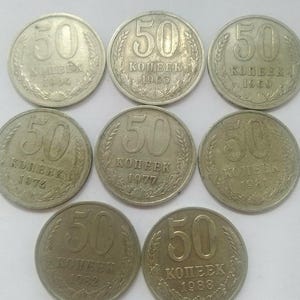 Collection of 8 USSR 50 Kopecks Melchior Coins (1964-1988)