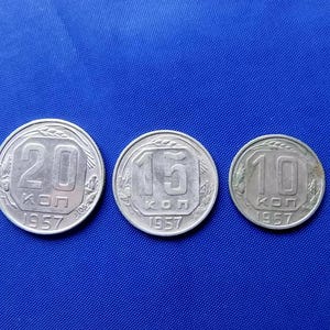 1957 USSR Coin Set – 10, 15, and 20 Kopecks (3 Pieces)