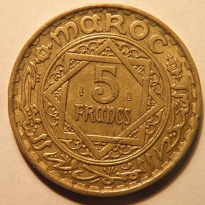 Vintage Moroccan Coin – 5 Francs 1945 – Protectorate of France Era
