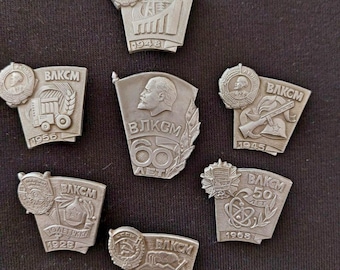 Vintage USSR Badge Set – 60 Years of VLKSM (7-Piece Commemorative Collection)