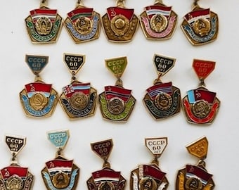 Rare USSR 60th Anniversary Badges: Coats of Arms & Flags