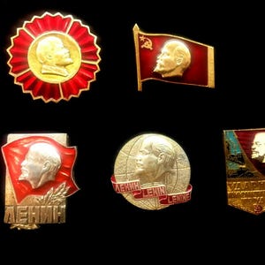 Lenin&#39;s Legacy: Vintage USSR Badges Commemorating the Leader of the October Revolution