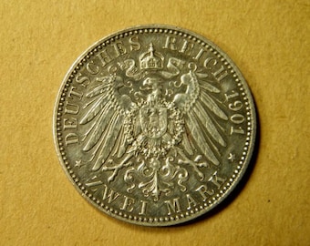 ヴィンテージ プロイセンコイン – 2マルク 1901年 – ドイツ帝国銀貨