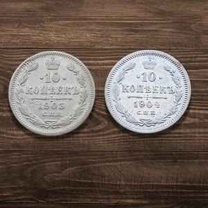 Set zaristischer russischer Silbermünzen – 10 Kopeken (1903 & 1904)