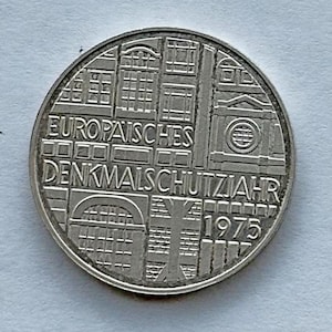 Germany FRG 5 Marks 1975 – European Year of Monument Preservation Silver Coin