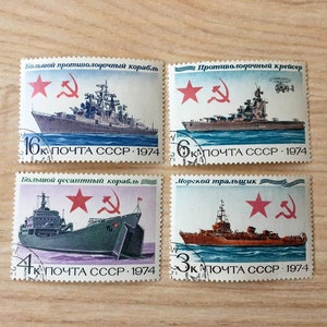 Vintage rare stamps of the USSR Navy ships - naval warships of the 70s