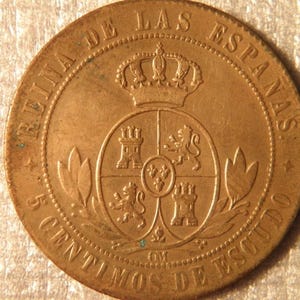 Spain 5 Céntimos Coin – 1868 (Rare)