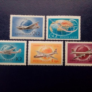 Vintage USSR Aviation Stamps: 1958 Civil Air Fleet Set