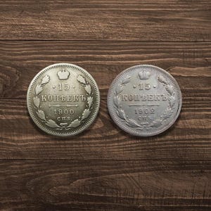 Paar zaristische russische Silbermünzen - 15 Kopeken (1900 & 1902)