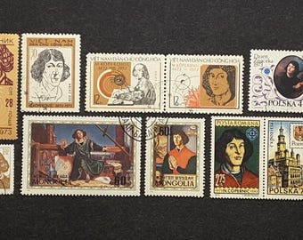 Colección de sellos antiguos de Nicolás Copérnico – Polonia, Rumania, Mongolia – Décadas de 1970-1980. Conjunto de astronomía.