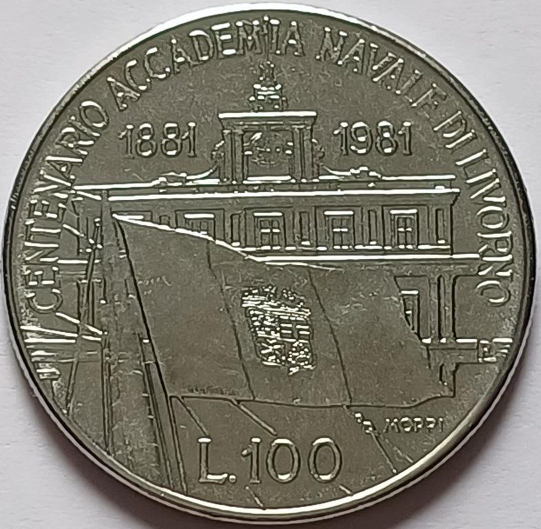 ヴィンテージ イタリア 100リラ硬貨 1981年 - リボルノ海軍兵学校100