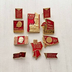 Vintage USSR Badges Set: October Revolution & CPSU