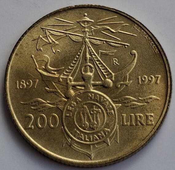 ヴィンテージ イタリア 200リラ硬貨 — 1997年 | イタリア海事 ヴィンテージ イタリア 200リラ硬貨 — 1997年 | イタリア海事