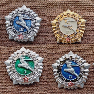 Set of 4 Badges of four degrees "Ready for Labor and Defense of the USSR" USSR vintage badges Sport ussr badges