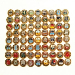 Rare Set of USSR Badges – 72 Pieces &quot;Heraldry: Ancient Coat of Arms of the Cities of the USSR&quot;