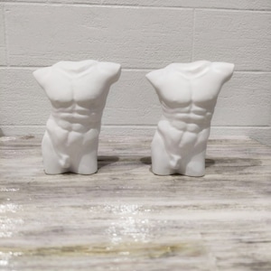 Statuette figure of a naked male torso two pieces of sculptural plaster handmade.Art decor for home. Ukrainian handmade