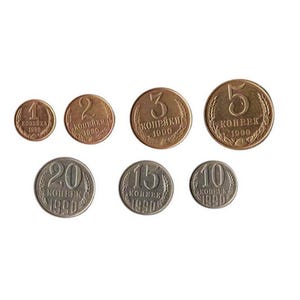 Vintage USSR Coin Set 1990 – 1, 2, 3, 5, 10, 15, 20 Kopecks