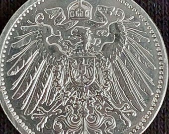 Moneda de plata de 1 marco del Imperio alemán de 1914: moneda imperial anterior a la Primera Guerra Mundial