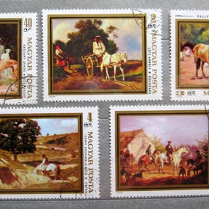 1979 Hungary Stamp Set – "Horses in Printmaking and Art" (5 Vintage Stamps)