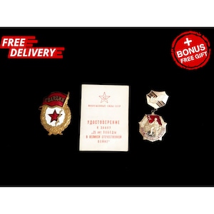 WWII Veteran&#39;s Guard Badge & Victory Day Anniversary Badge Set