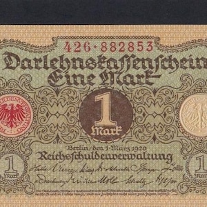 1920 Deutschland 1 Mark Banknote – Geldschein aus der Weimarer Republik