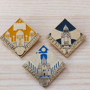 Set of 3 Vintage USSR Badges – “Capitals of the Union Republics”