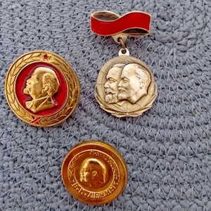 Set of Three Beautiful Miniature USSR 1980s Badges – Lenin’s Profile