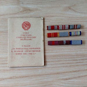 USSR WWII Veteran Certificate – Medal "For Victory over Germany" with Three Order Bars