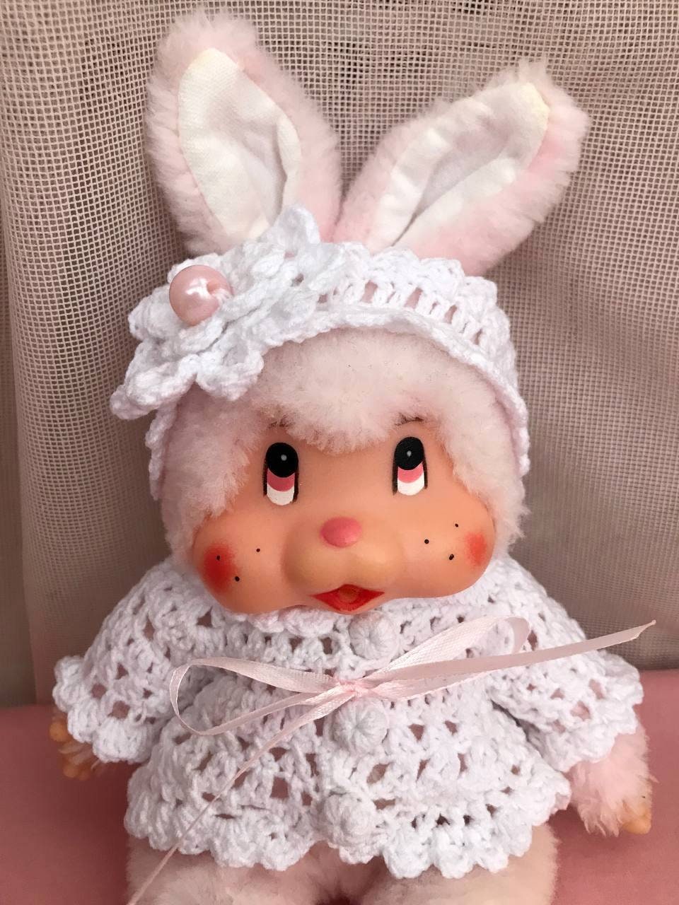 モンチッチ風 ピンク うさぎ ぬいぐるみ レトロ アモール製