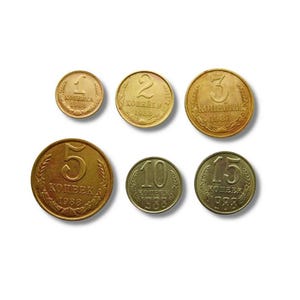 Complete Set of USSR 1988 Coins - 1, 2, 3, 5, 10, 15, Kopecks