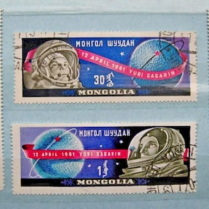 Vintage Mongoliska frimärken – Jurij Gagarin och rymdutforskning (1961)