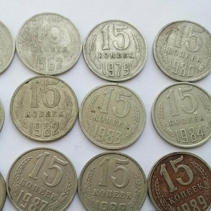 Sammlung von 13 UDSSR 15 Kopeken Melchior Münzen (1961-1991)