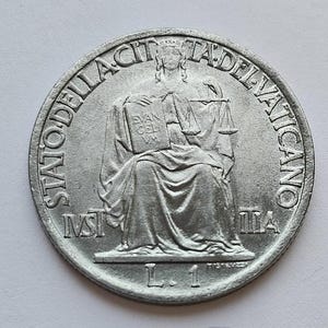 Vatican City – 1 Lira Coin – 1942 – Pope Pius XII – Aluminum