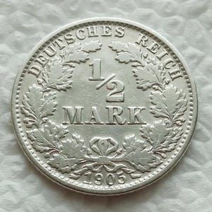1905 German Empire 1/2 Mark Silver Coin – Imperial Era Collectible