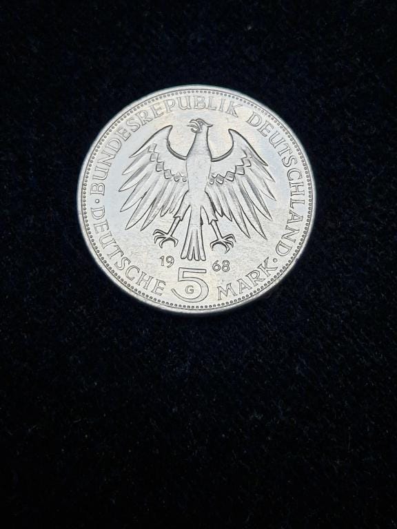 ヴィンテージ銀貨 ドイツ（FRG） – 5マルク 1968年 ヨハネス