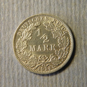Vintage German Silver Coin – 1/2 Mark 1914 A – German Empire