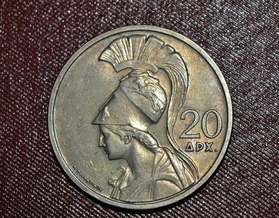 ギリシャ – 20ドラクマ硬貨 – 1973年 – フェニックスと兵士 – 軍事政権