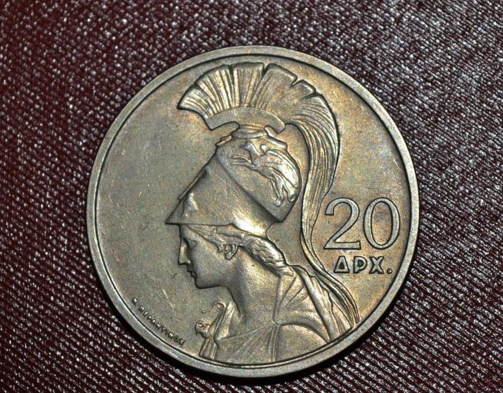 ギリシャ – 20ドラクマ硬貨 – 1973年 – フェニックスと兵士 – 軍事政権