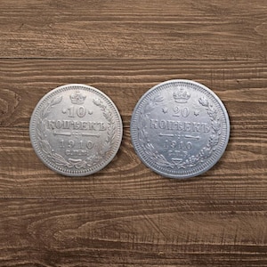 Imperial Russia Silver Coins – 1910 – 10 and 20 Kopecks – Nicholas II Era