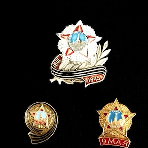 Three Vintage USSR Badges from the 70s - 9 May Victory Day in the Great Patriotic War